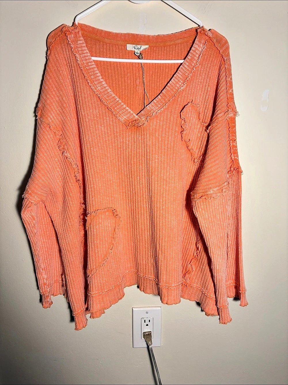 Easel Distressed Knit Tunic in Orange